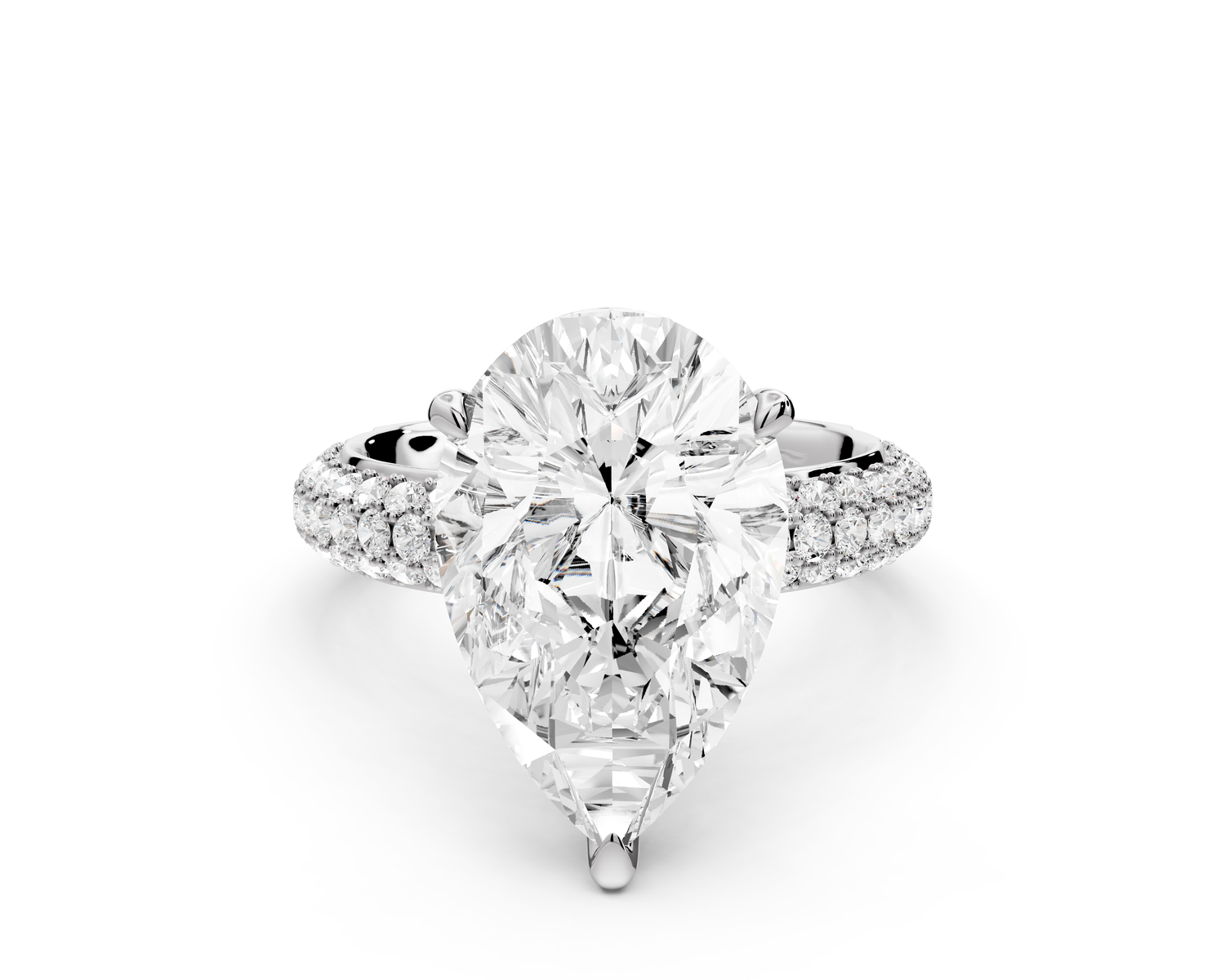 Evelina - 5ct 14k white gold pear wrap around Halo Rollover Pavé Diamond Crown Engagement Ring