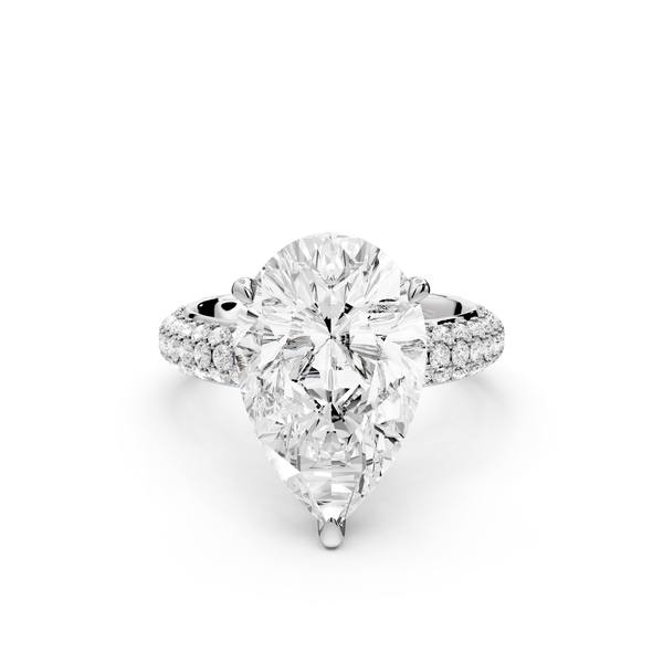 Evelina - 5ct 14k white gold pear wrap around Halo Rollover Pavé Diamond Crown Engagement Ring