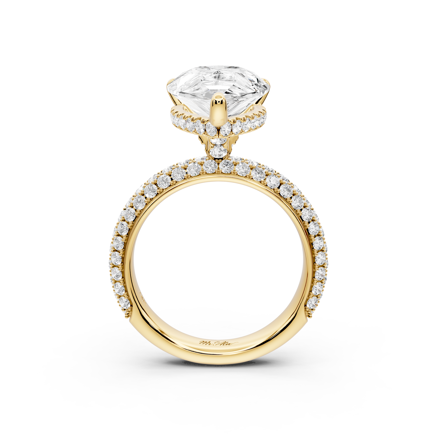 Evelina - 5ct 14k yellow gold pear wrap around Halo Rollover Pavé Diamond Crown Engagement Ring