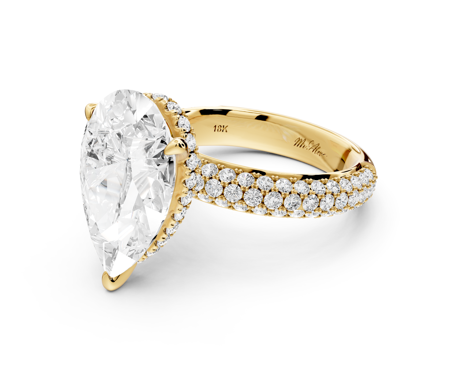 Evelina - 5ct 14k yellow gold pear wrap around Halo Rollover Pavé Diamond Crown Engagement Ring