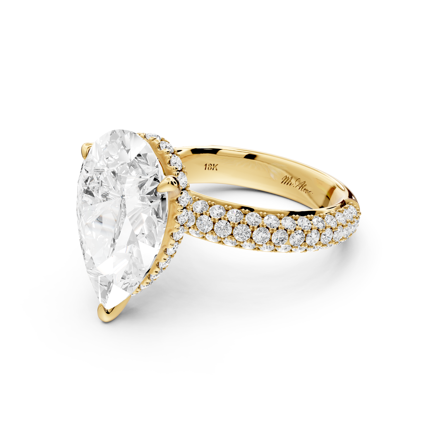 Evelina - 5ct 14k yellow gold pear wrap around Halo Rollover Pavé Diamond Crown Engagement Ring