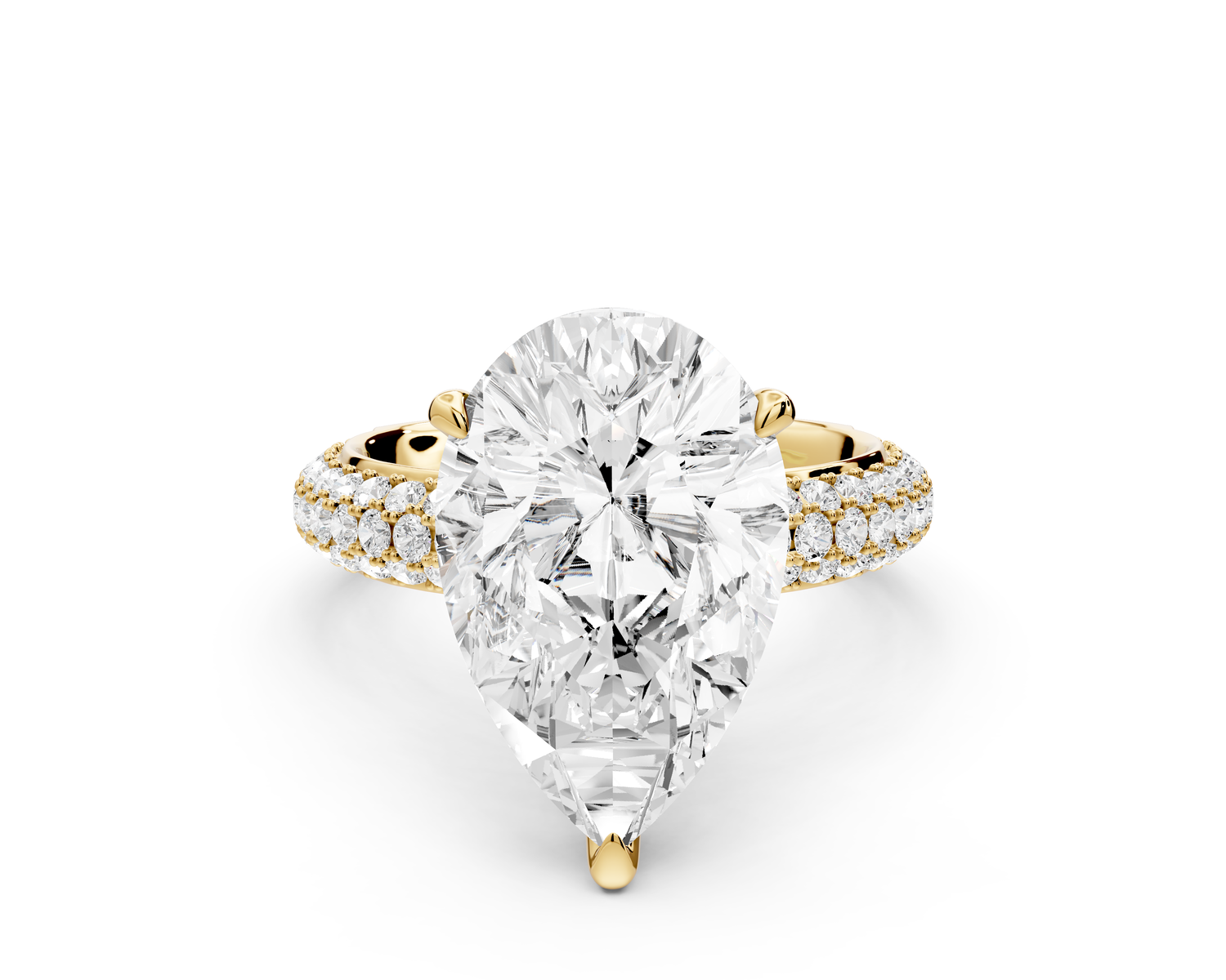 Evelina - 5ct 14k yellow gold pear wrap around Halo Rollover Pavé Diamond Crown Engagement Ring
