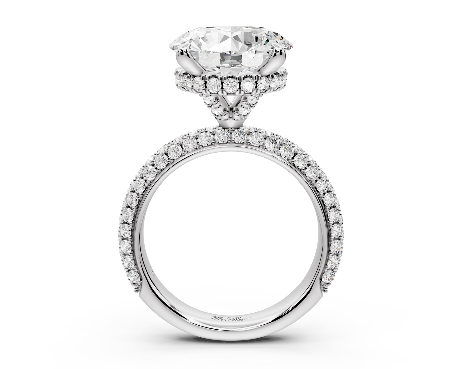 Evelina - 5ct 14k white gold round wrap around Halo Rollover Pavé Diamond Crown Engagement Ring