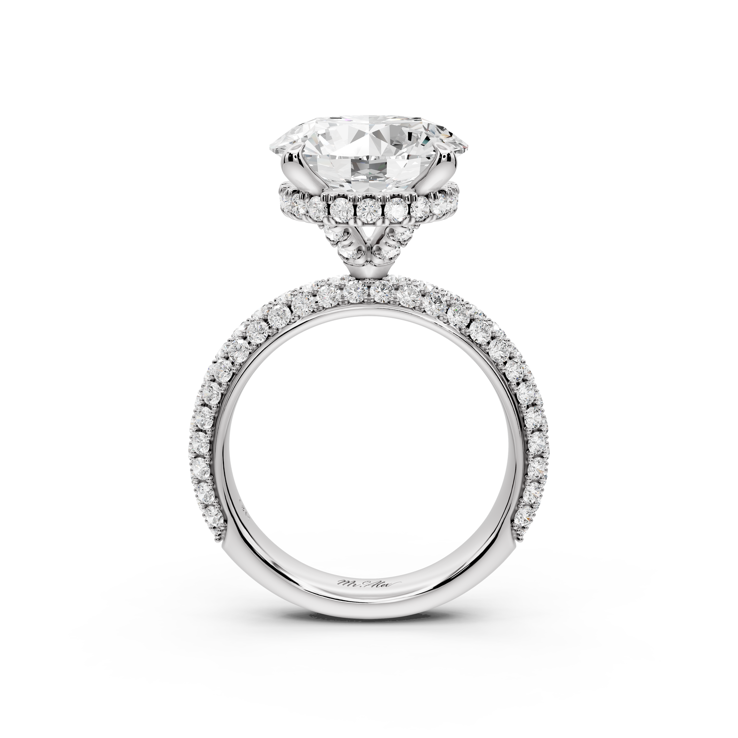 Evelina - 5ct 14k white gold round wrap around Halo Rollover Pavé Diamond Crown Engagement Ring