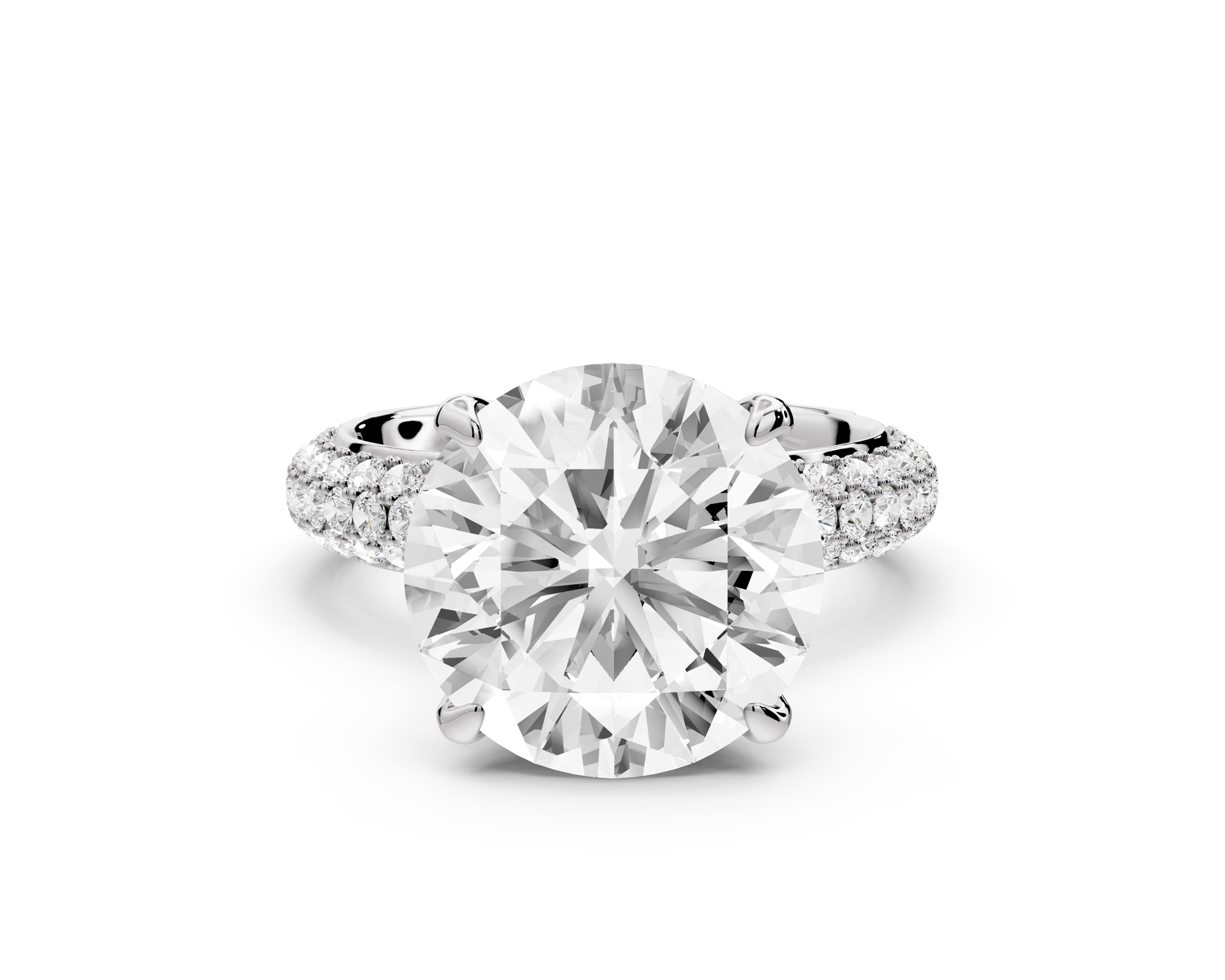 Evelina - 5ct 14k white gold round wrap around Halo Rollover Pavé Diamond Crown Engagement Ring