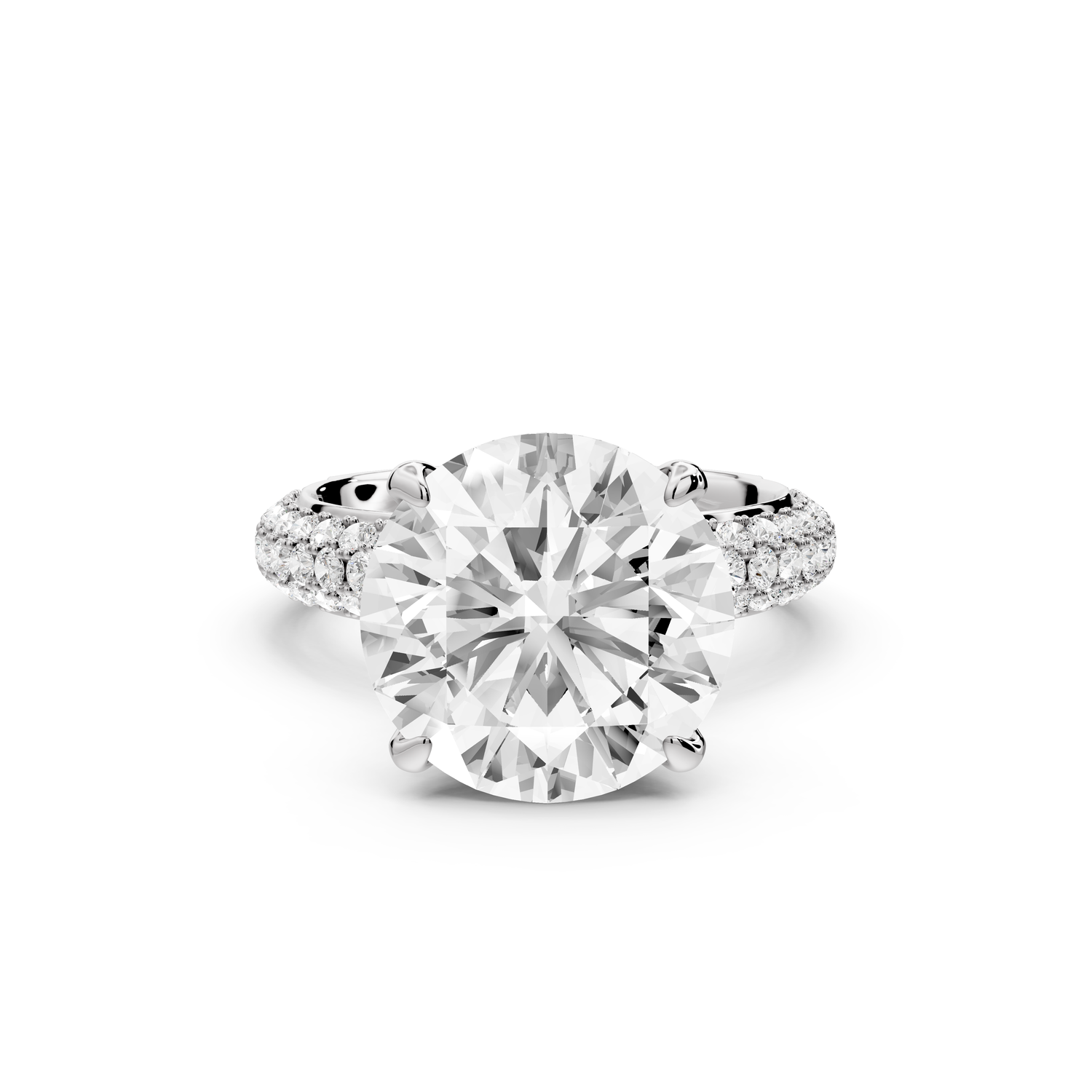 Evelina - 5ct 14k white gold round wrap around Halo Rollover Pavé Diamond Crown Engagement Ring