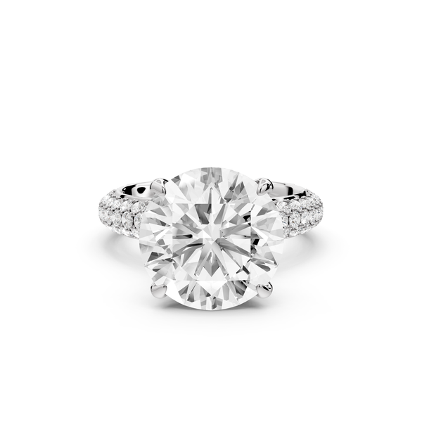 Evelina - 5ct 14k white gold round wrap around Halo Rollover Pavé Diamond Crown Engagement Ring
