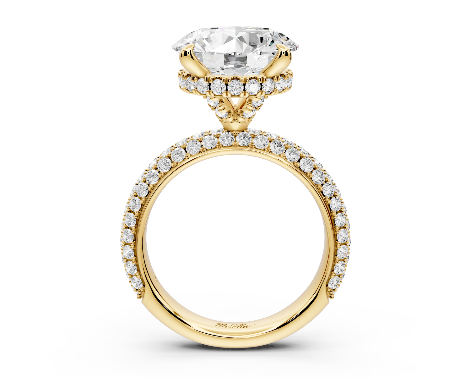 Evelina - 5ct 14k yellow gold round wrap around Halo Rollover Pavé Diamond Crown Engagement Ring