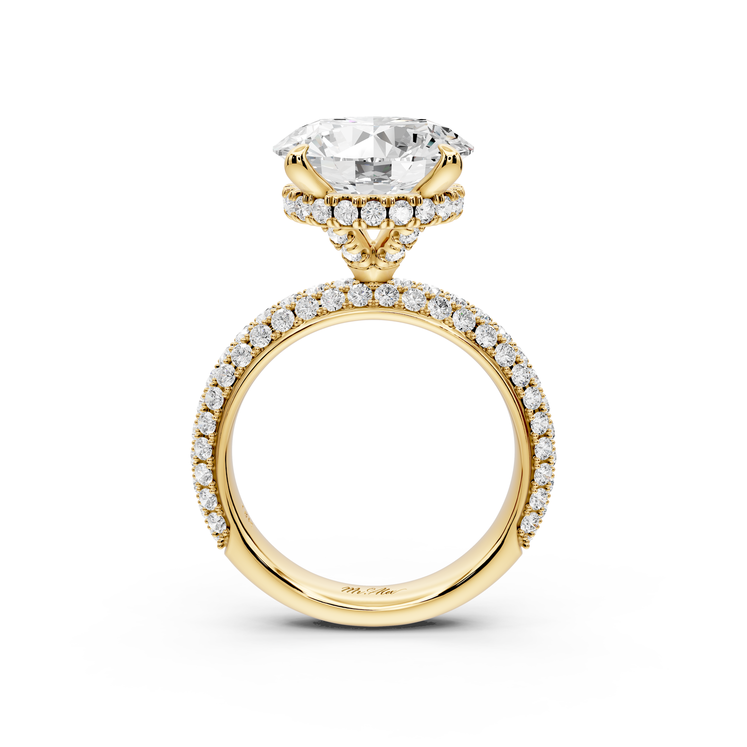 Evelina - 5ct 14k yellow gold round wrap around Halo Rollover Pavé Diamond Crown Engagement Ring