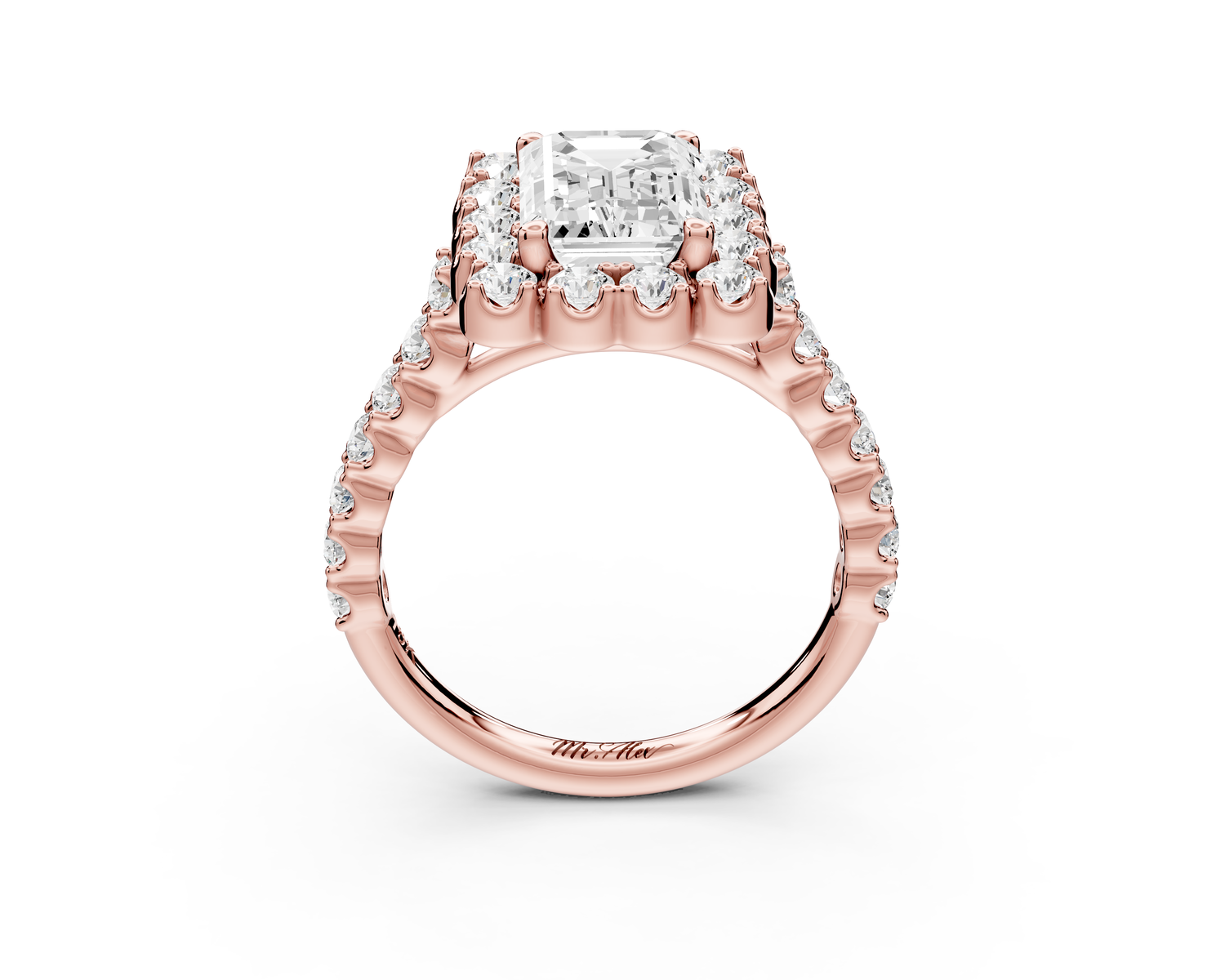 Anastasia - 2ct 14k rose gold emerald Diamond with Floral Halo and Pavé engagement Ring