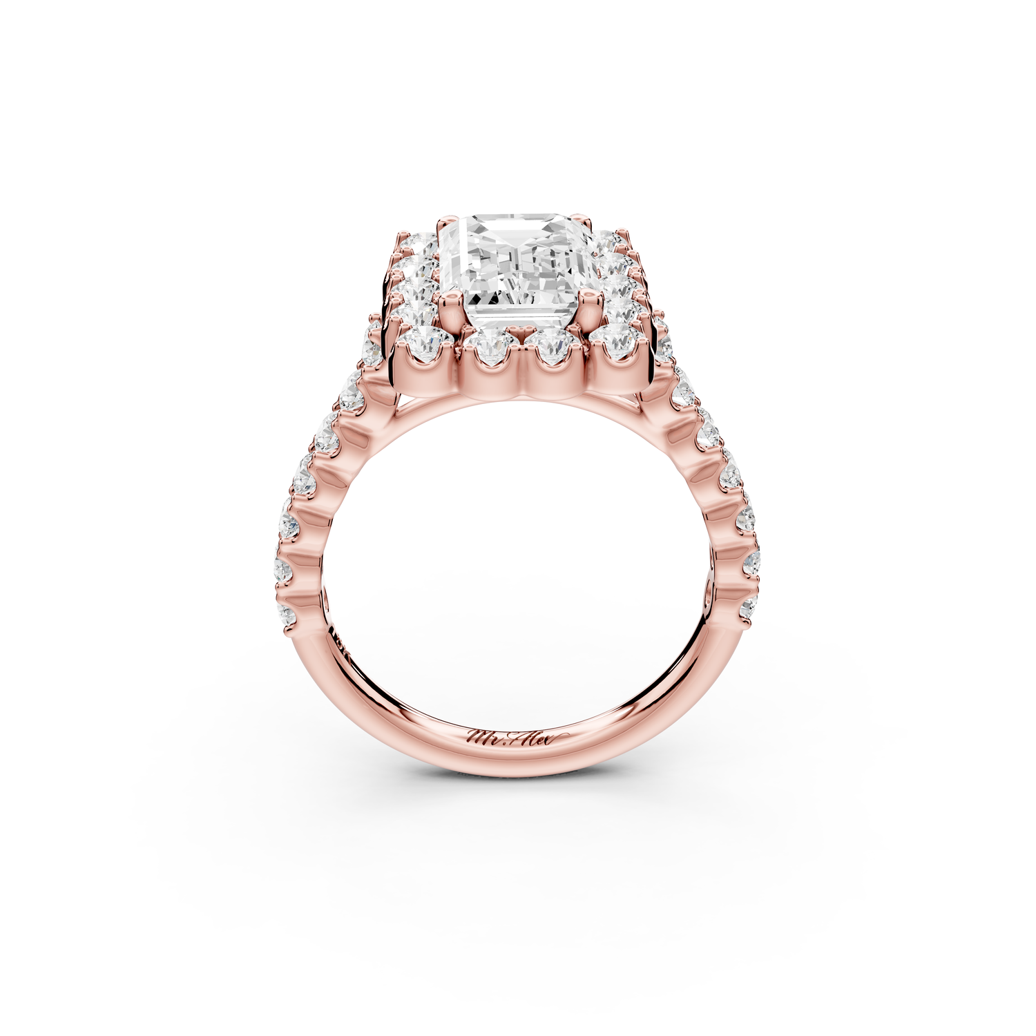 Anastasia - 2ct 14k rose gold emerald Diamond with Floral Halo and Pavé engagement Ring