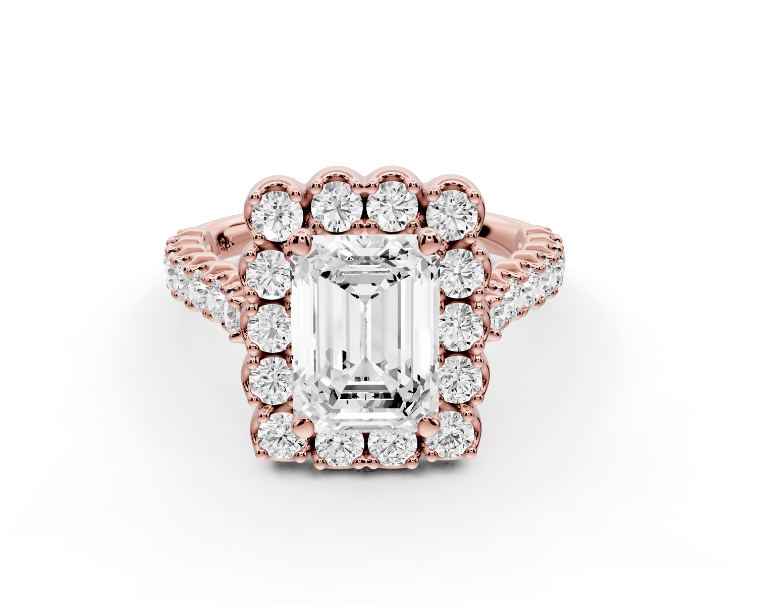 Anastasia - 2ct 14k rose gold emerald Diamond with Floral Halo and Pavé engagement Ring