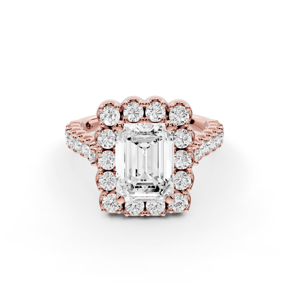 Anastasia - 2ct 14k rose gold emerald Diamond with Floral Halo and Pavé engagement Ring