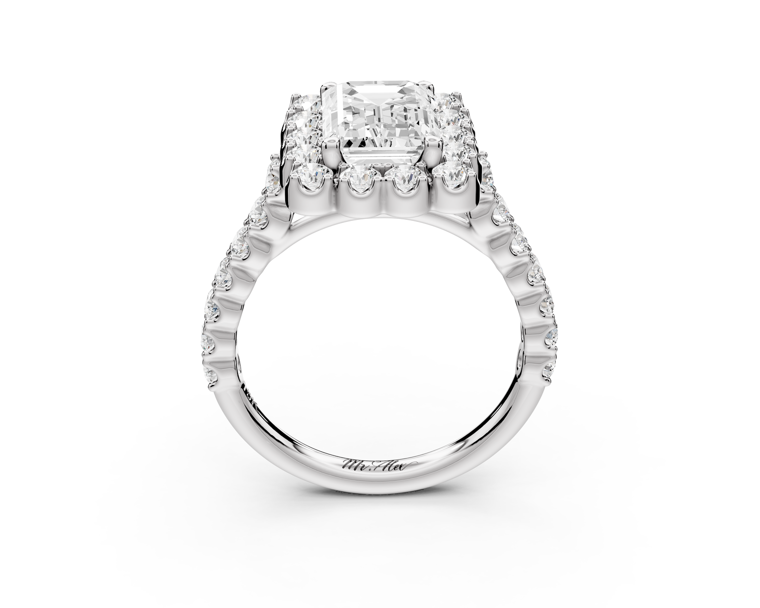 Anastasia - 2ct 14k white gold emerald Diamond with Floral Halo and Pavé engagement Ring