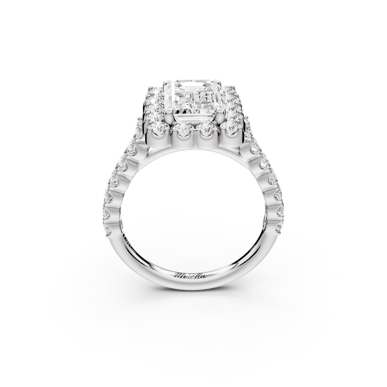 Anastasia - 2ct 14k white gold emerald Diamond with Floral Halo and Pavé engagement Ring