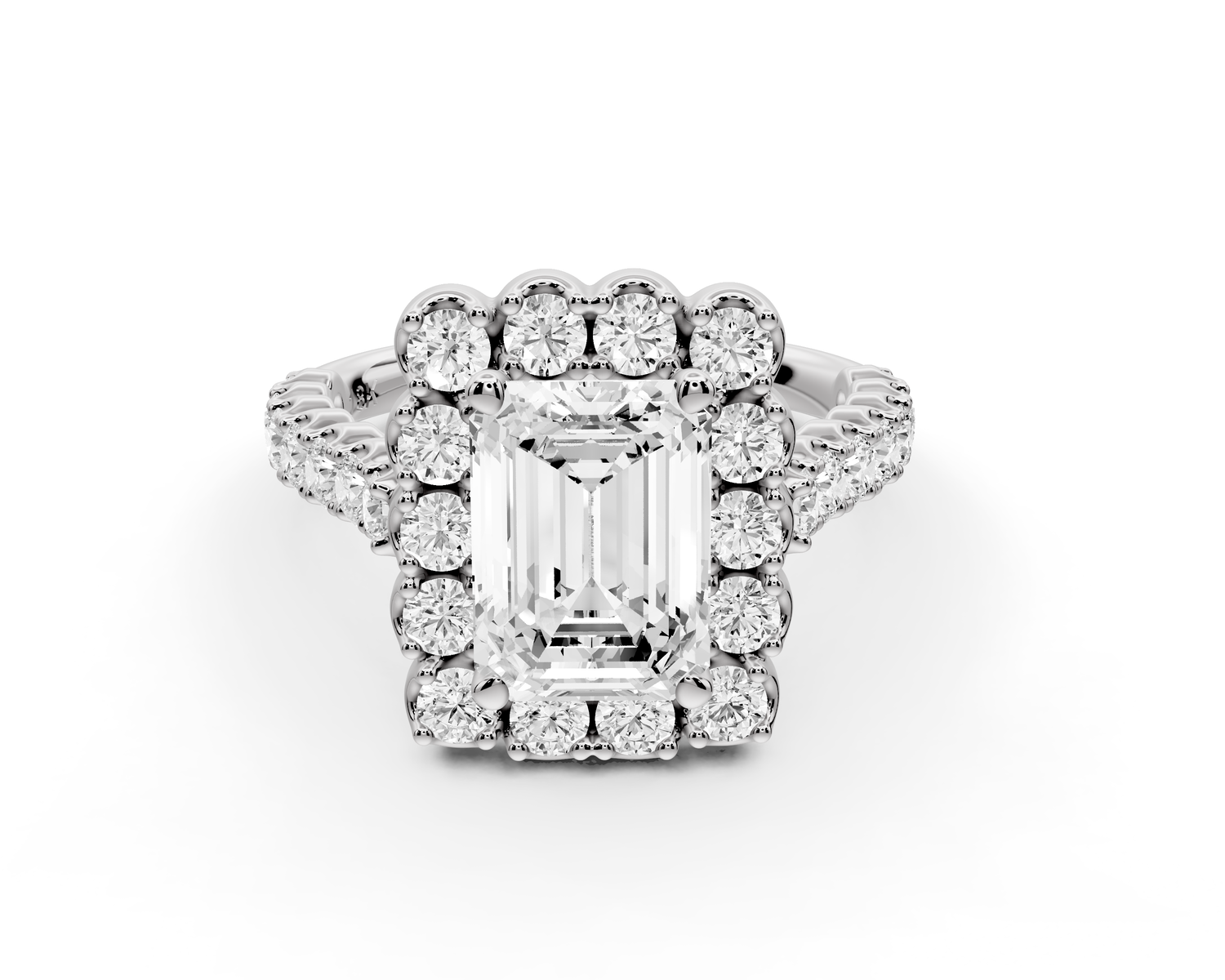 Anastasia - 2ct 14k white gold emerald Diamond with Floral Halo and Pavé engagement Ring