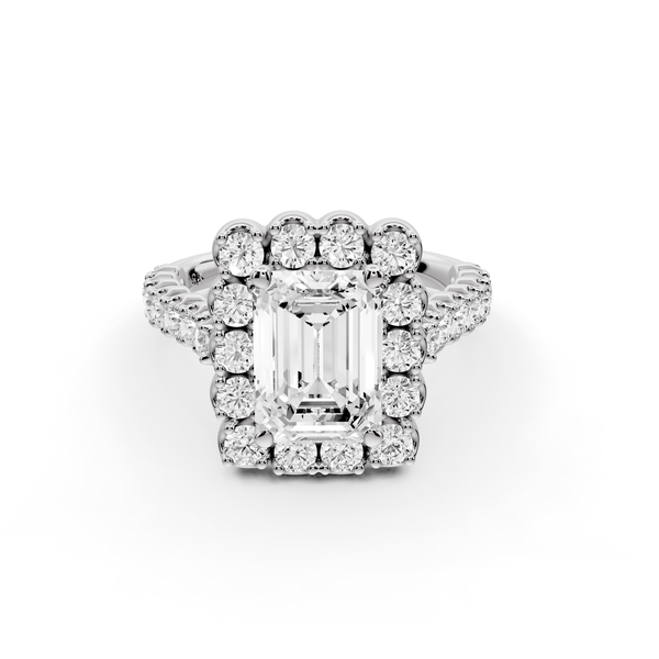 Anastasia - 2ct 14k white gold emerald Diamond with Floral Halo and Pavé engagement Ring