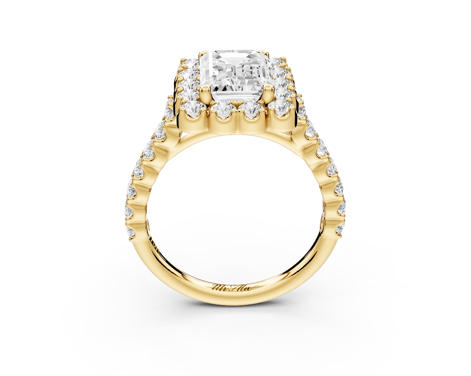 Anastasia - 2ct 14k yellow gold emerald Diamond with Floral Halo and Pavé engagement Ring