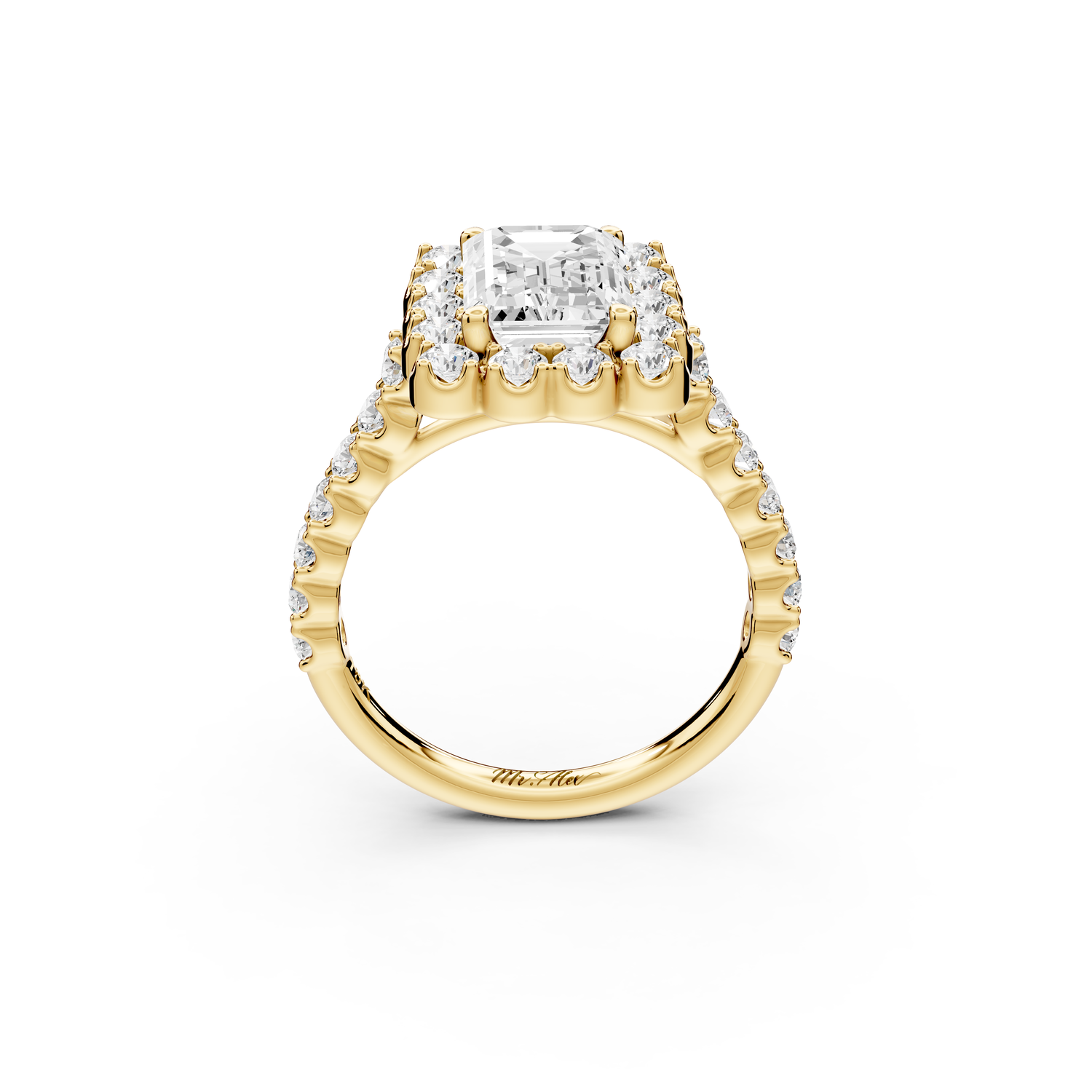 Anastasia - 2ct 14k yellow gold emerald Diamond with Floral Halo and Pavé engagement Ring