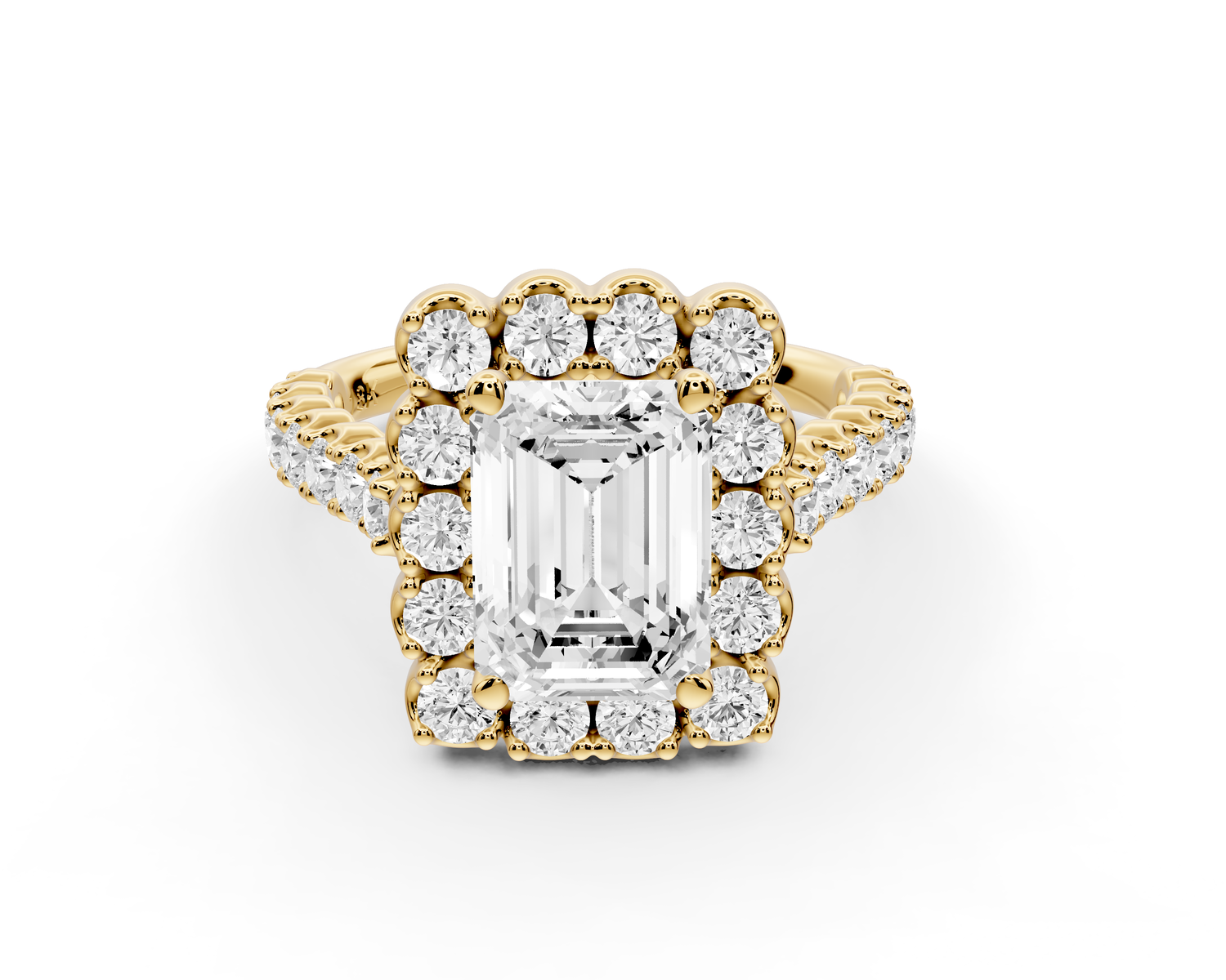 Anastasia - 2ct 14k yellow gold emerald Diamond with Floral Halo and Pavé engagement Ring