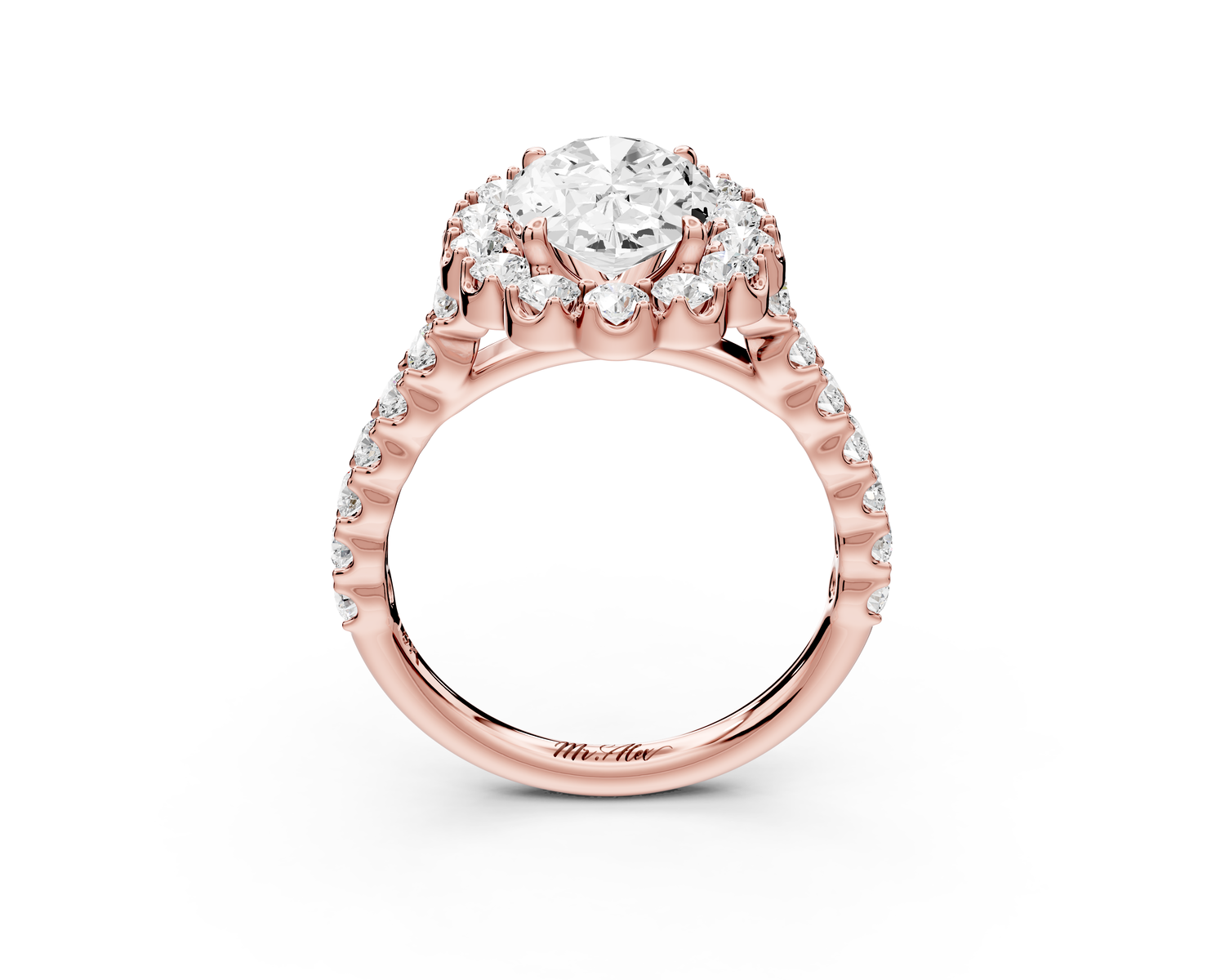 Anastasia - 2ct 14k rose gold oval Diamond with Floral Halo and Pavé engagement Ring