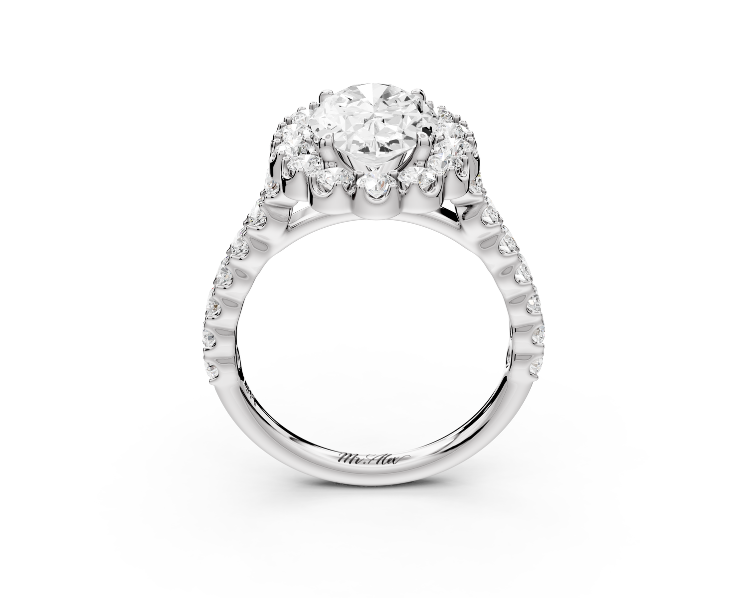 Anastasia - 2ct 14k white gold oval Diamond with Floral Halo and Pavé engagement Ring