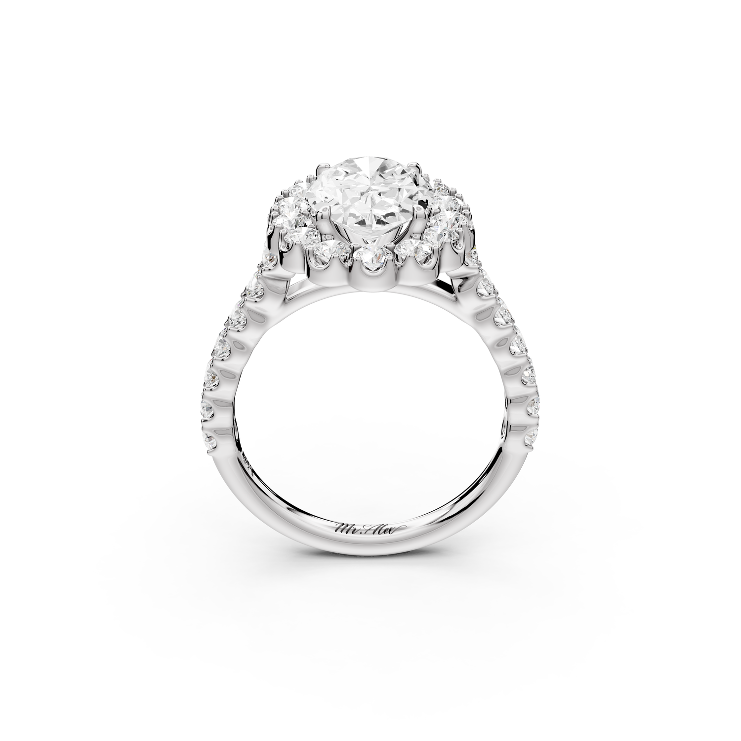 Anastasia - 2ct 14k white gold oval Diamond with Floral Halo and Pavé engagement Ring