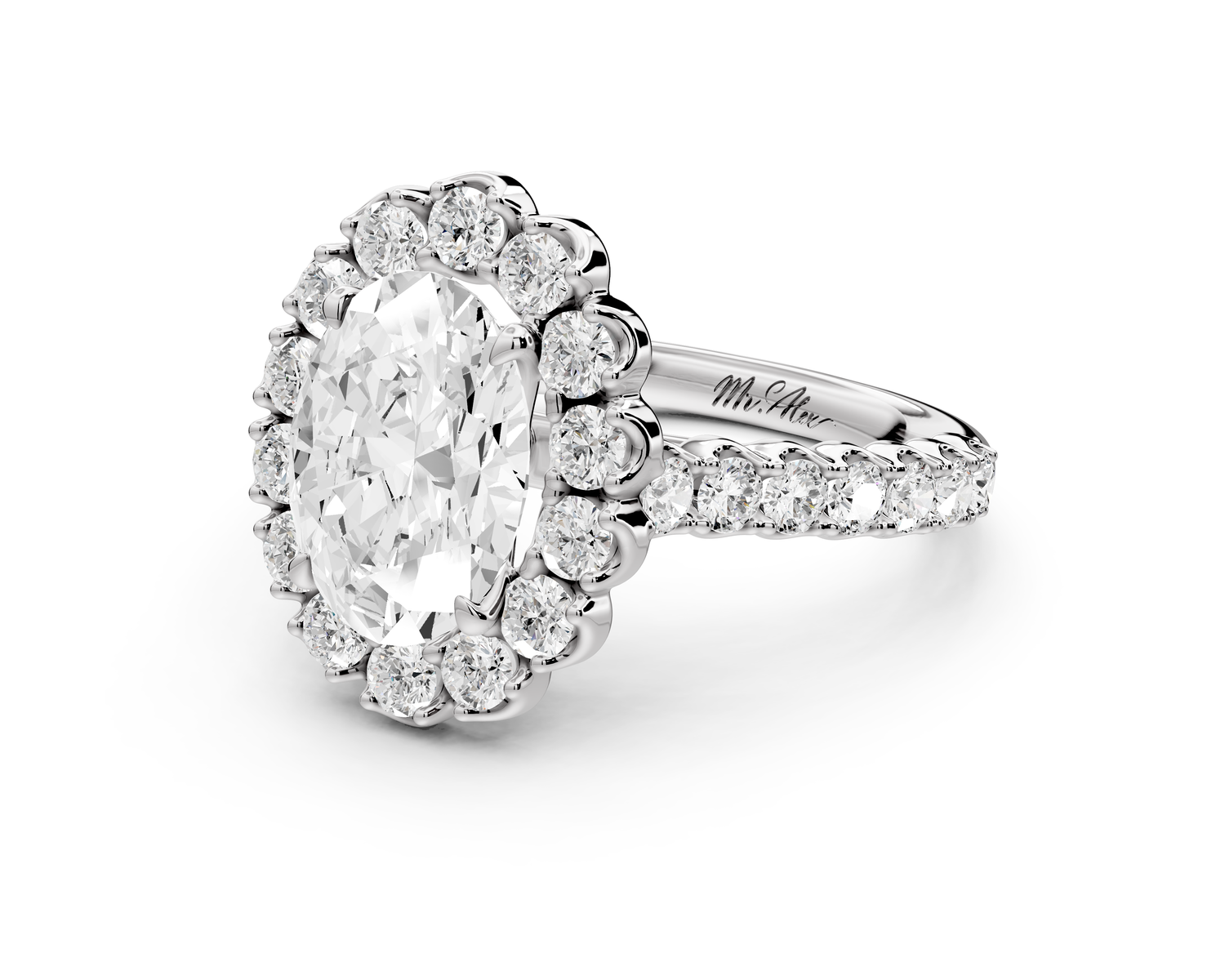 Anastasia - 2ct 14k white gold oval Diamond with Floral Halo and Pavé engagement Ring