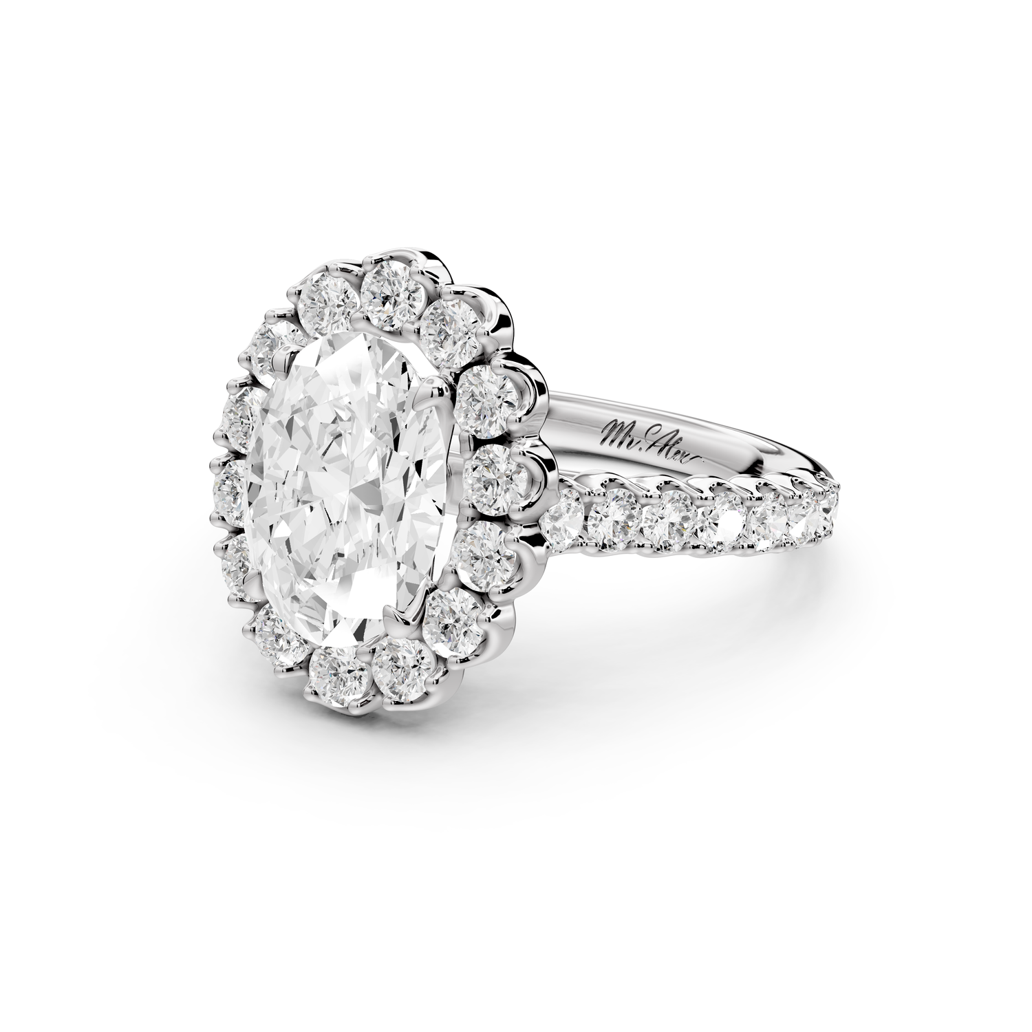 Anastasia - 2ct 14k white gold oval Diamond with Floral Halo and Pavé engagement Ring