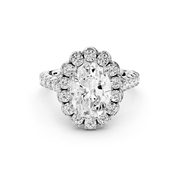 Anastasia - 2ct 14k white gold oval Diamond with Floral Halo and Pavé engagement Ring