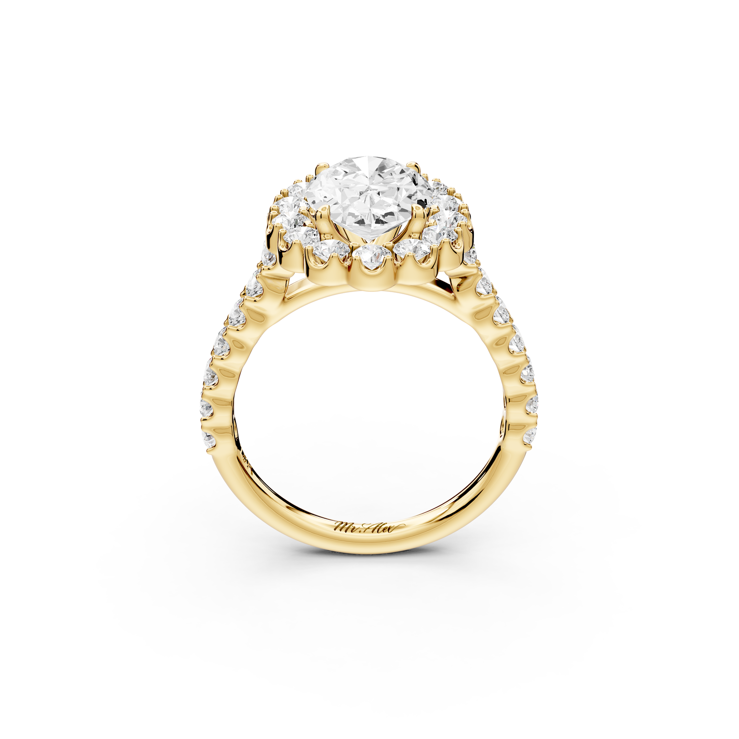 Anastasia - 2ct 14k yellow gold oval Diamond with Floral Halo and Pavé engagement Ring