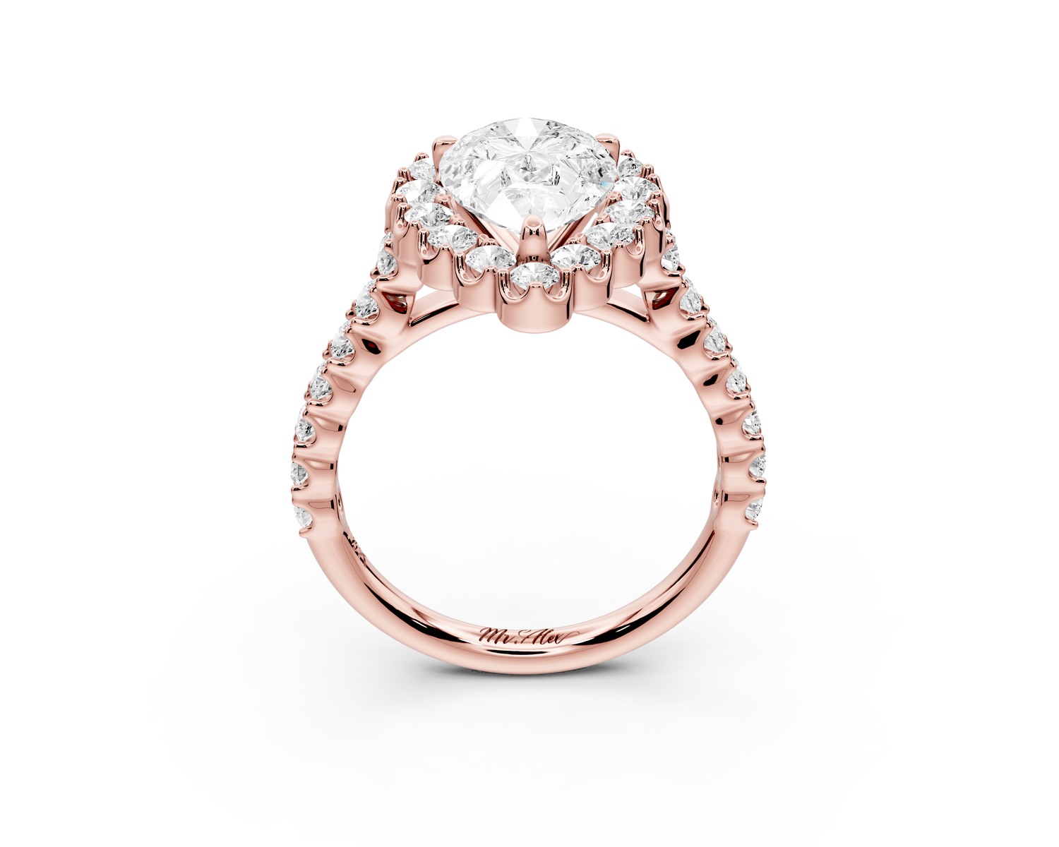 Anastasia - 2ct 14k rose gold pear Diamond with Floral Halo and Pavé engagement Ring