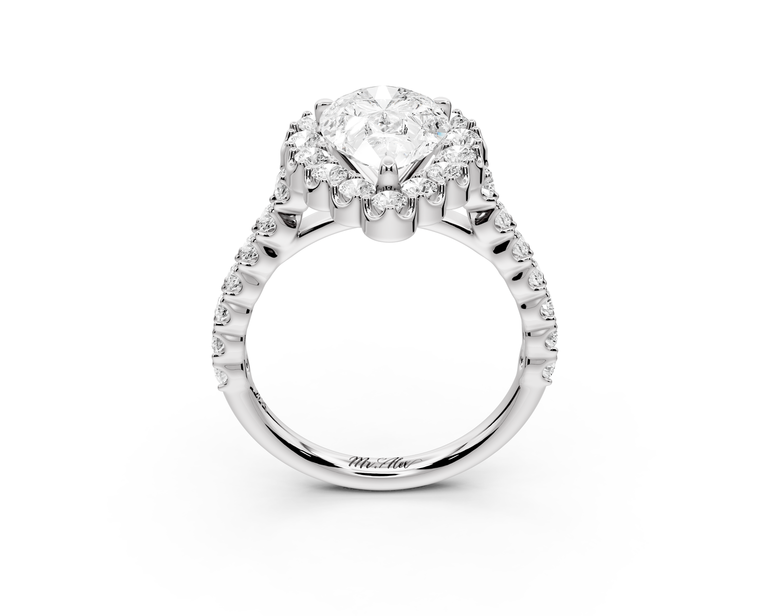 Anastasia - 2ct 14k white gold pear Diamond with Floral Halo and Pavé engagement Ring