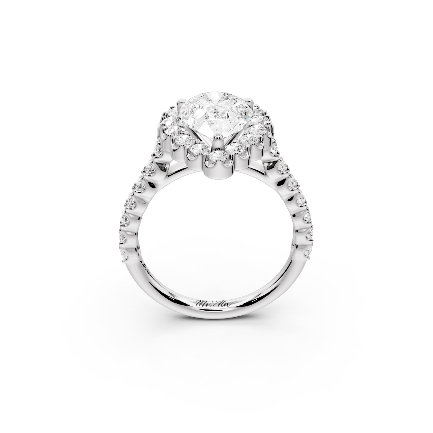 Anastasia - 2ct 14k white gold pear Diamond with Floral Halo and Pavé engagement Ring