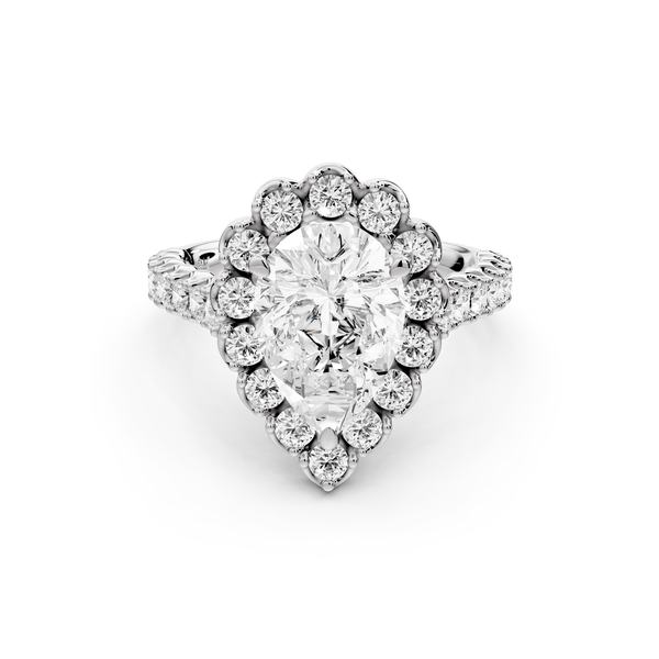 Anastasia - 2ct 14k white gold pear Diamond with Floral Halo and Pavé engagement Ring
