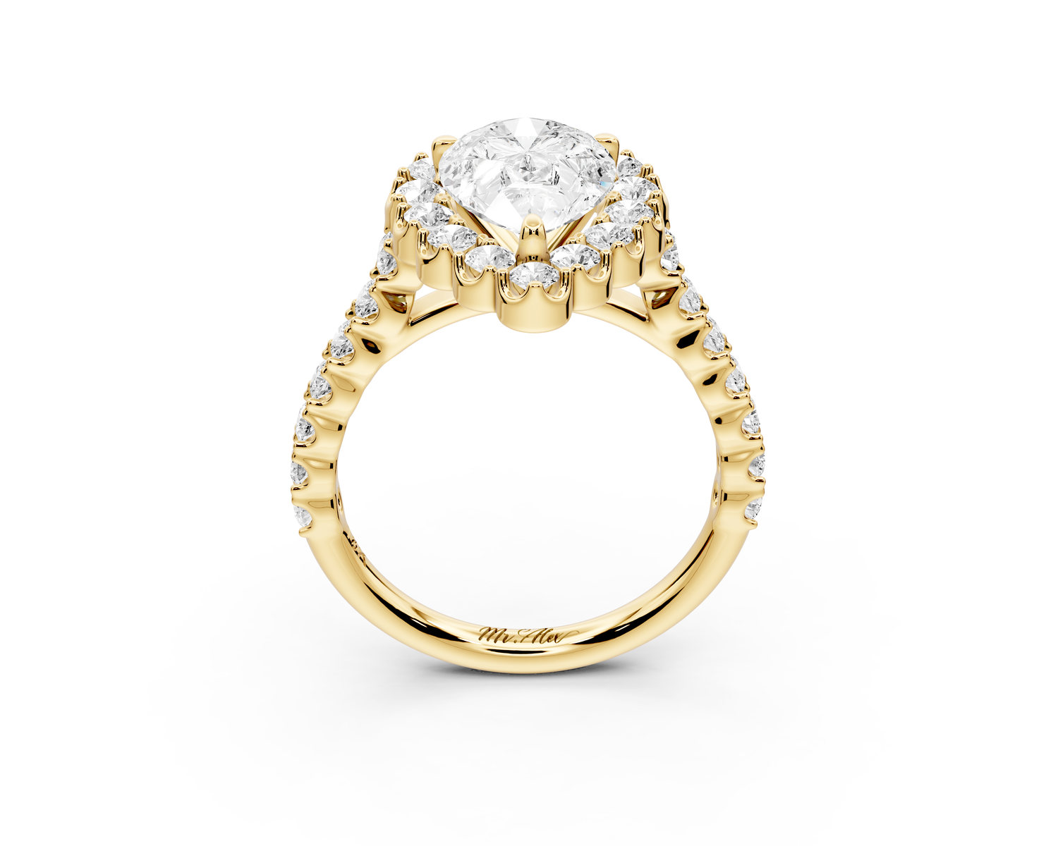 Anastasia - 2ct 14k yellow gold pear Diamond with Floral Halo and Pavé engagement Ring