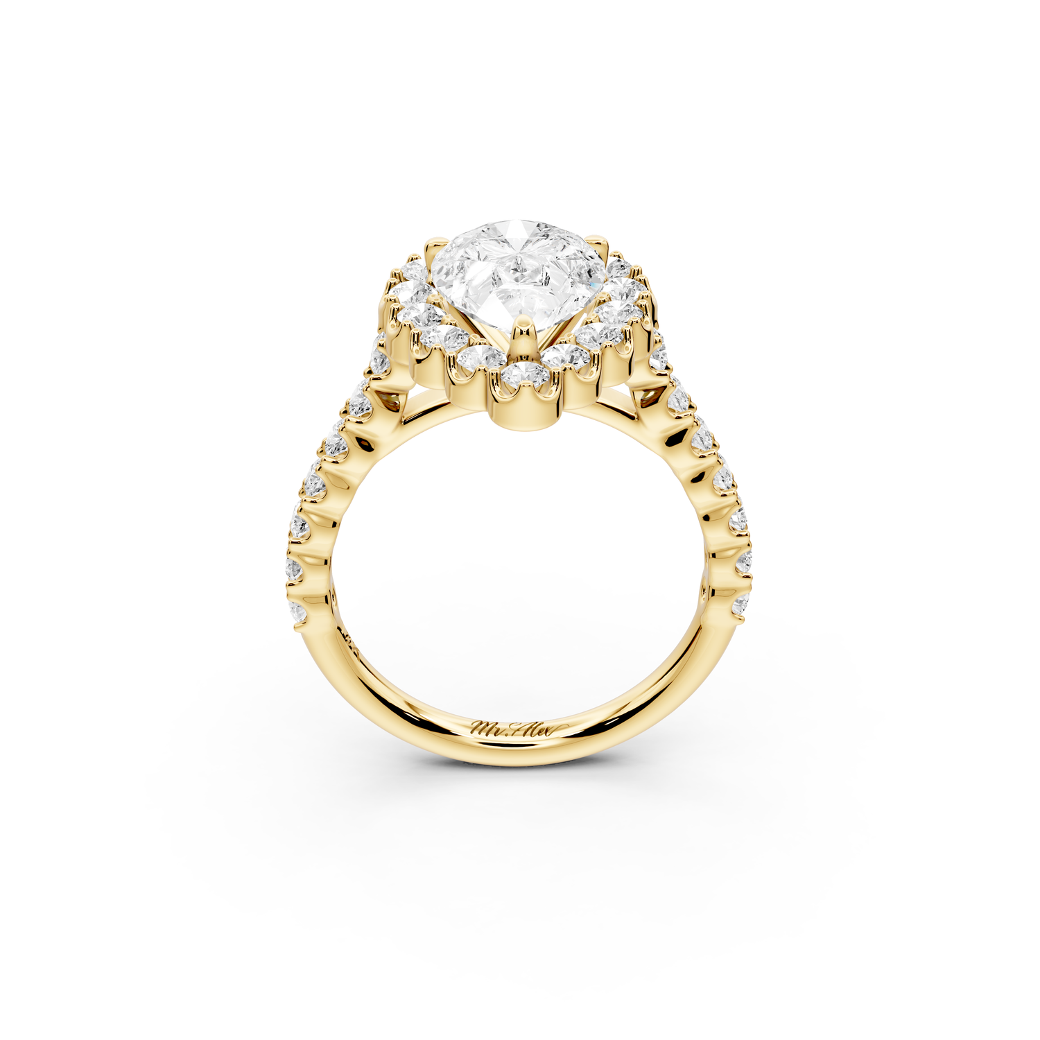 Anastasia - 2ct 14k yellow gold pear Diamond with Floral Halo and Pavé engagement Ring