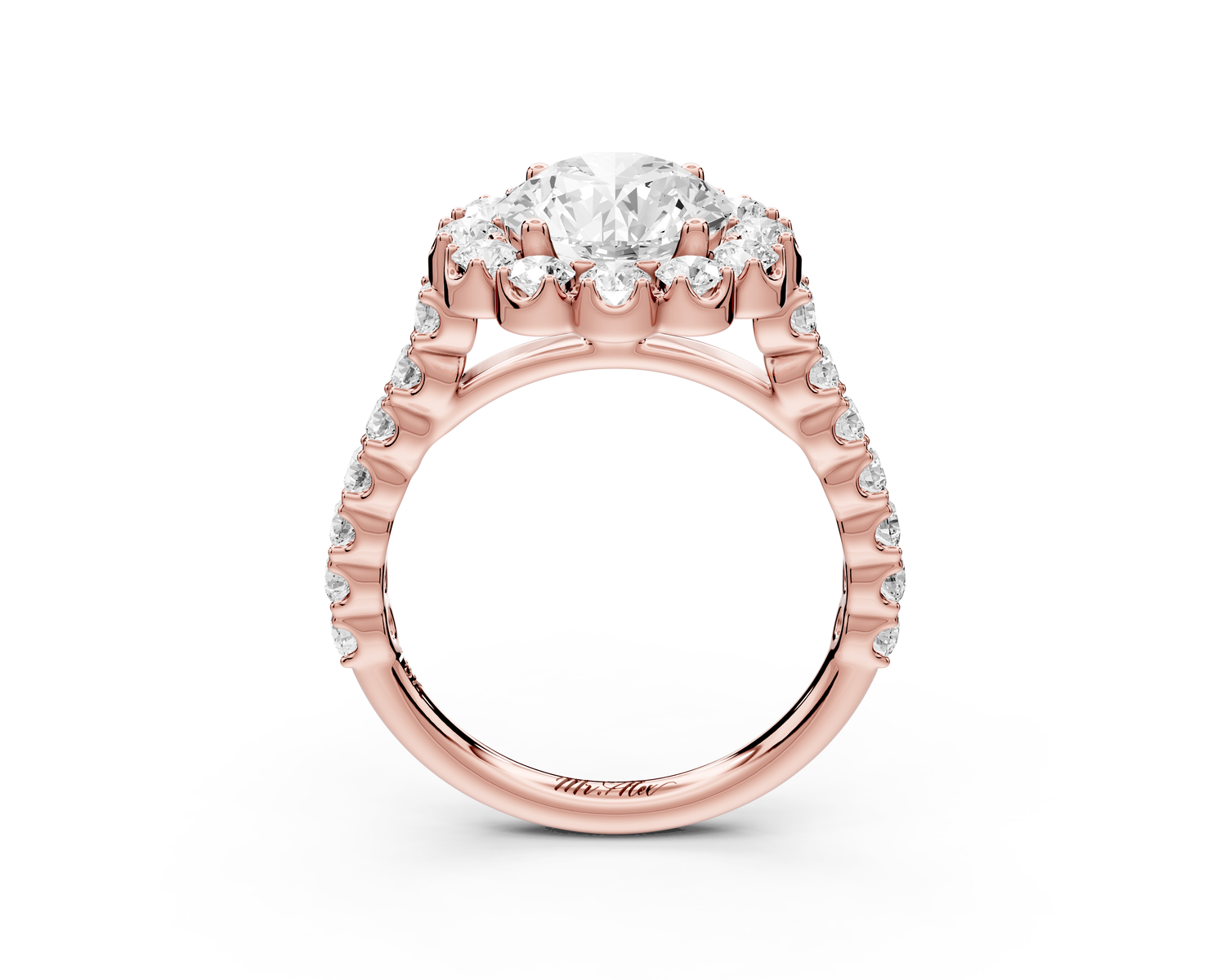 Anastasia - 2ct 14k rose gold round Diamond with Floral Halo and Pavé engagement Ring