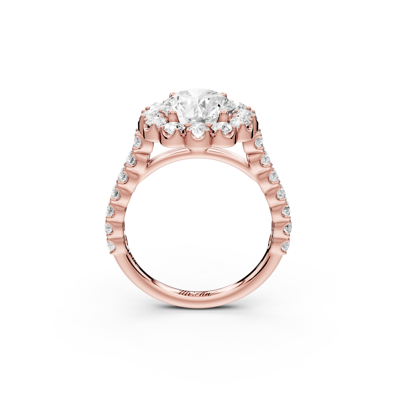 Anastasia - 2ct 14k rose gold round Diamond with Floral Halo and Pavé engagement Ring
