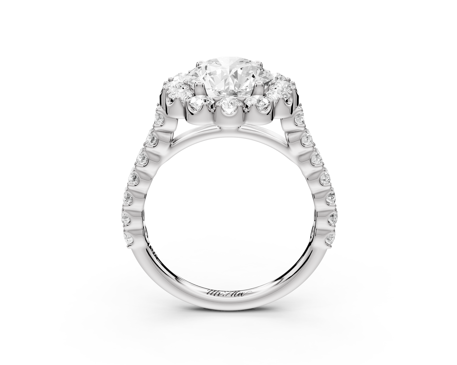 Anastasia - 2ct 14k white gold round Diamond with Floral Halo and Pavé engagement Ring