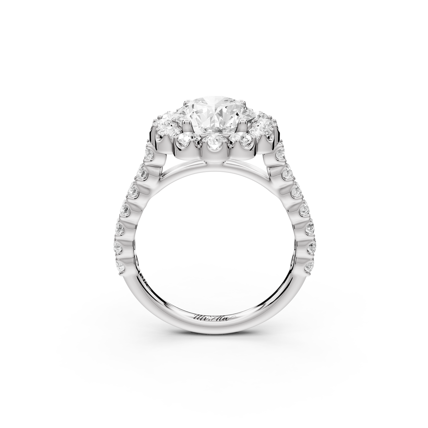 Anastasia - 2ct 14k white gold round Diamond with Floral Halo and Pavé engagement Ring