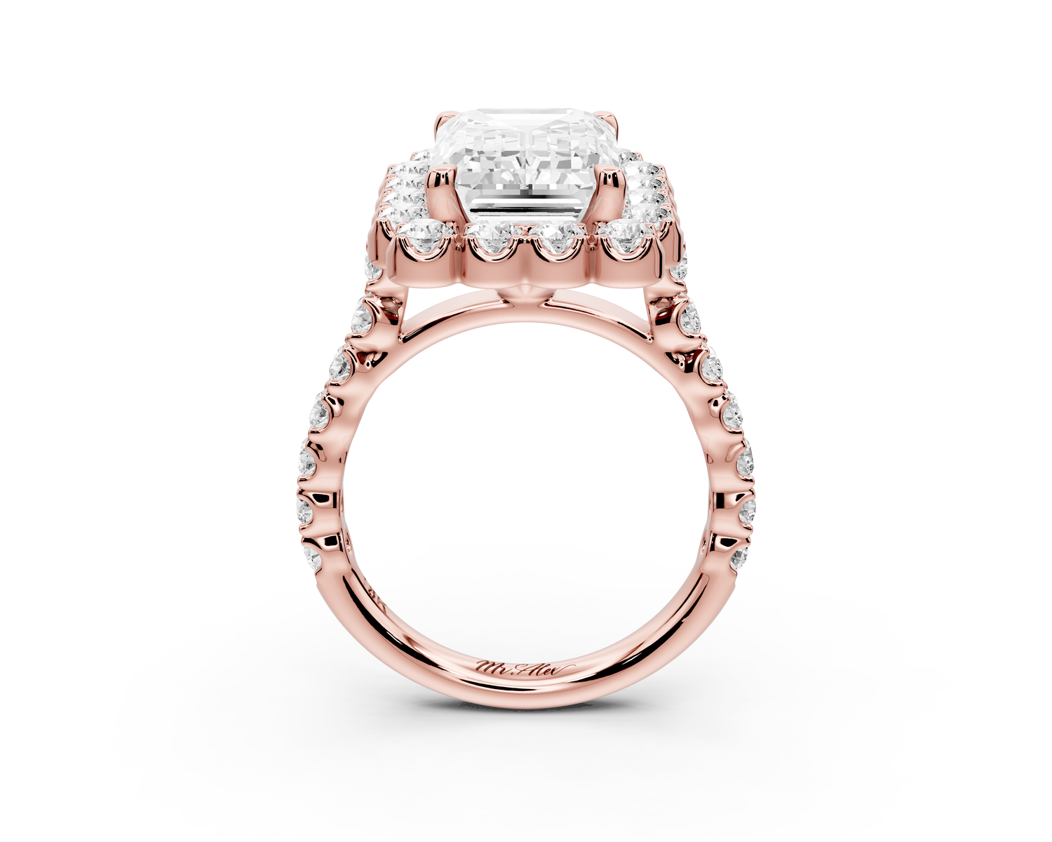 Anastasia - 3ct 14k rose gold emerald Diamond with Floral Halo and Pavé engagement Ring