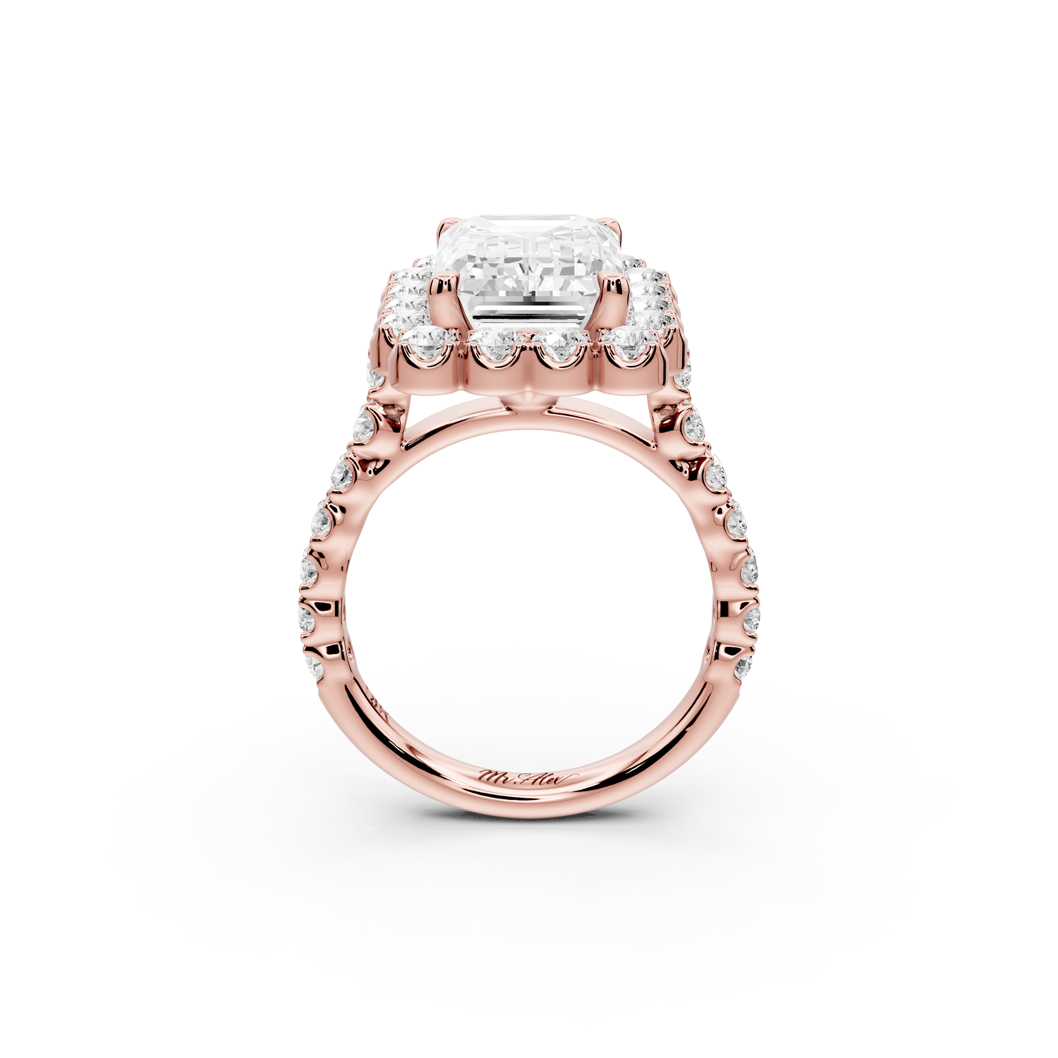 Anastasia - 3ct 14k rose gold emerald Diamond with Floral Halo and Pavé engagement Ring