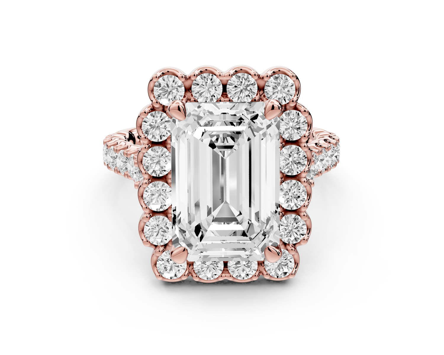 Anastasia - 3ct 14k rose gold emerald Diamond with Floral Halo and Pavé engagement Ring