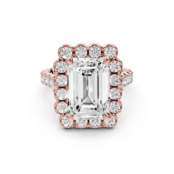 Anastasia - 3ct 14k rose gold emerald Diamond with Floral Halo and Pavé engagement Ring