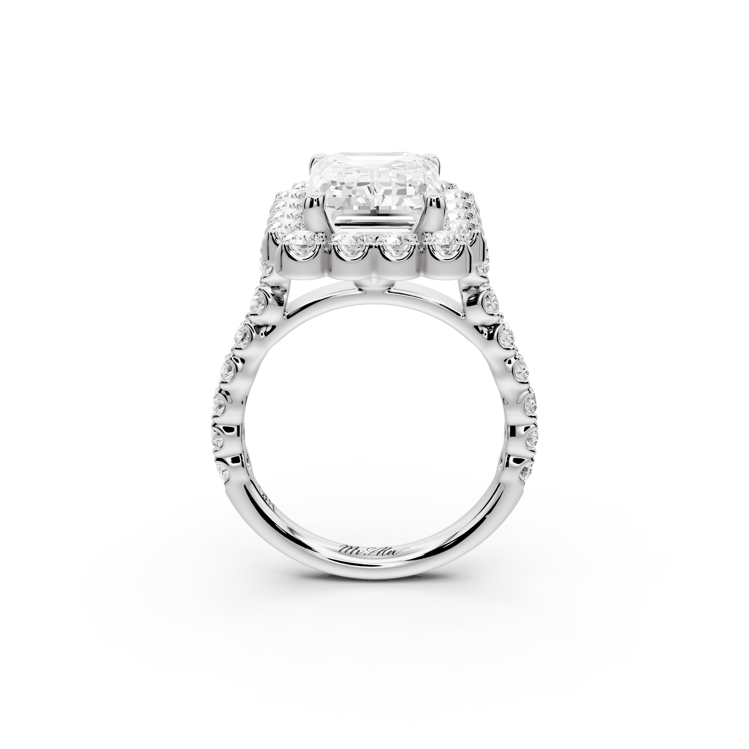 Anastasia - 3ct 14k white gold emerald Diamond with Floral Halo and Pavé engagement Ring