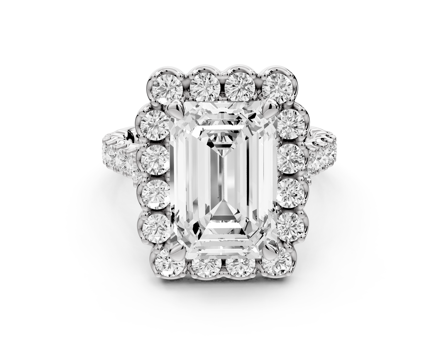 Anastasia - 3ct 14k white gold emerald Diamond with Floral Halo and Pavé engagement Ring