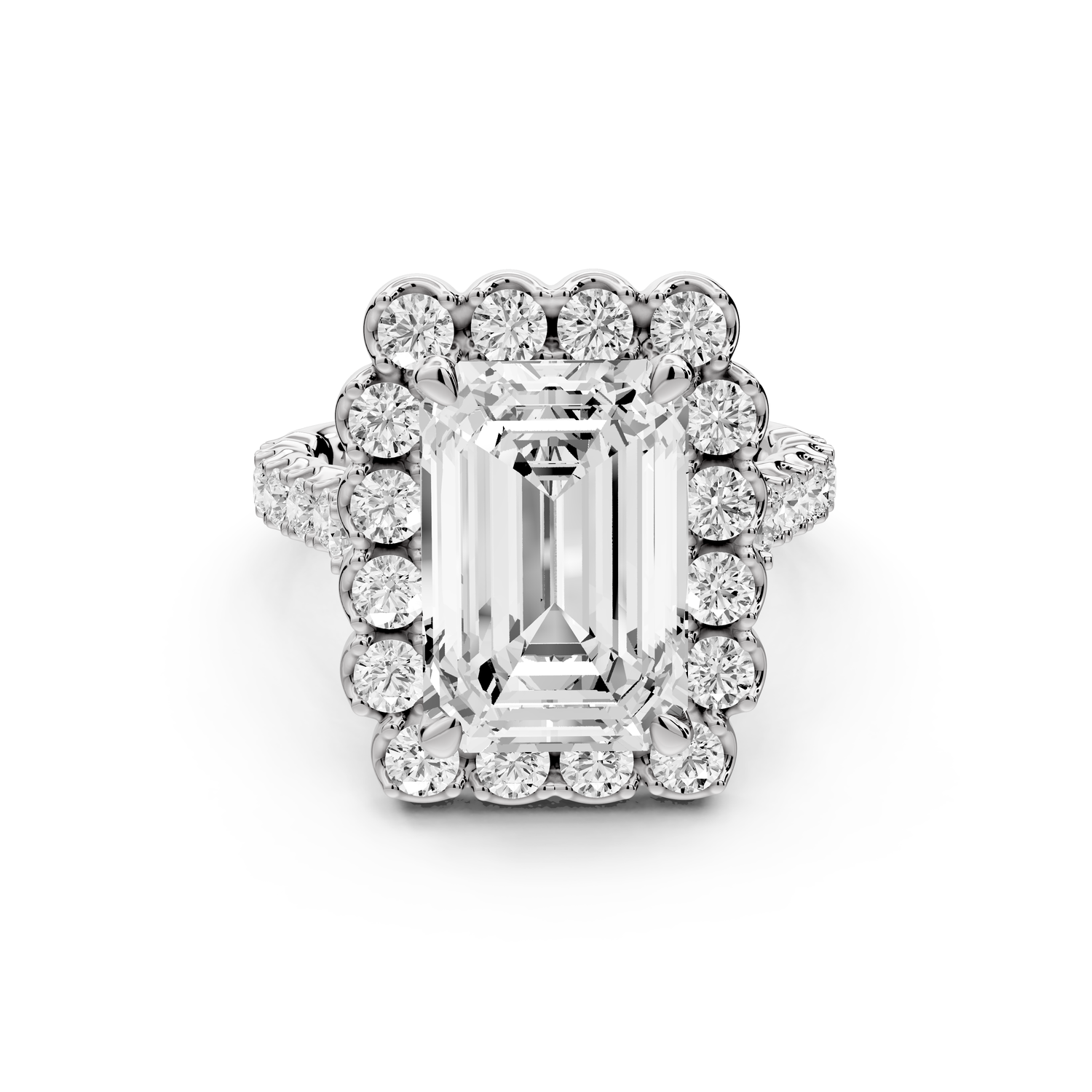 Anastasia - 3ct 14k white gold emerald Diamond with Floral Halo and Pavé engagement Ring