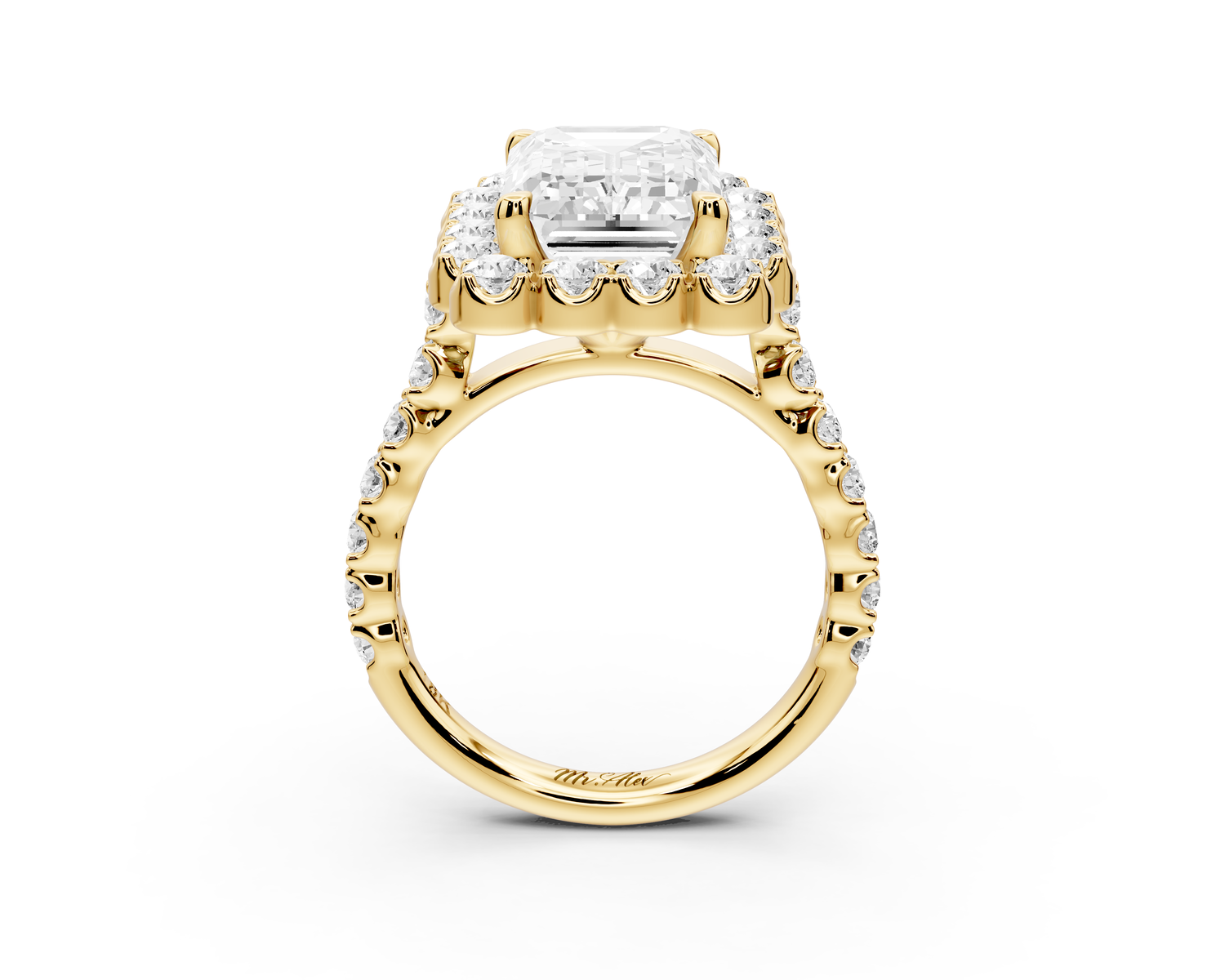 Anastasia - 3ct 14k yellow gold emerald Diamond with Floral Halo and Pavé engagement Ring