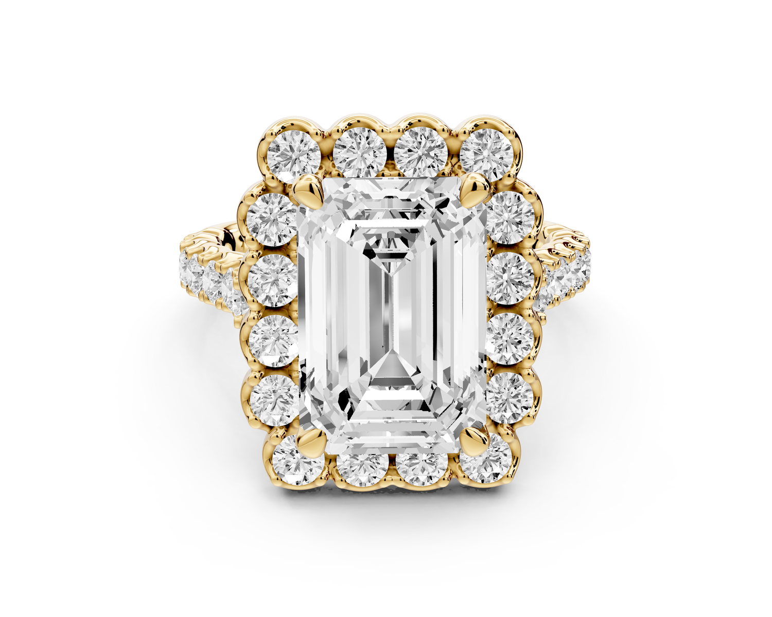Anastasia - 3ct 14k yellow gold emerald Diamond with Floral Halo and Pavé engagement Ring